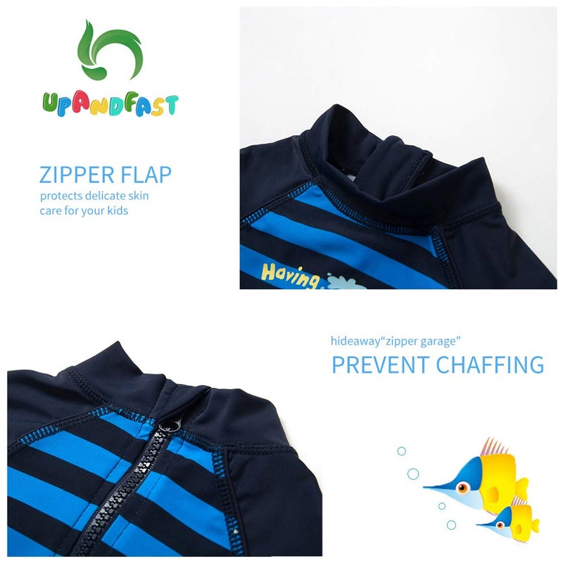 upandfast Baby Boy Long Sleeve Rashguard Baby Beach One-Piece Swimsuit (Navy, 18-24 Months) - Image 5